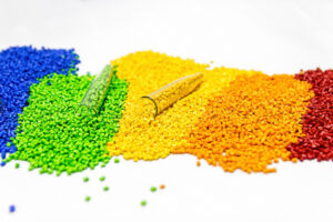 Polymeric dye. Plastic pellets. Colorant for plastics. Pigment in the granules.